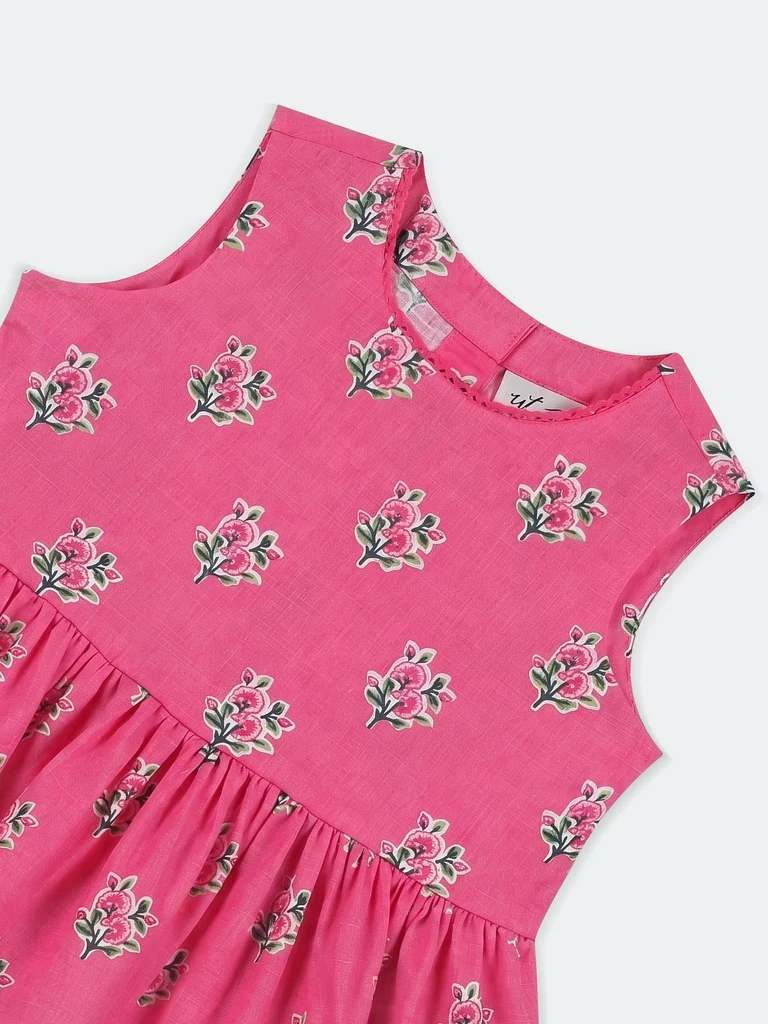 Utsa Kids Girls Pink Floral Printed Cotton Top - (2-8 yrs) - Image 5