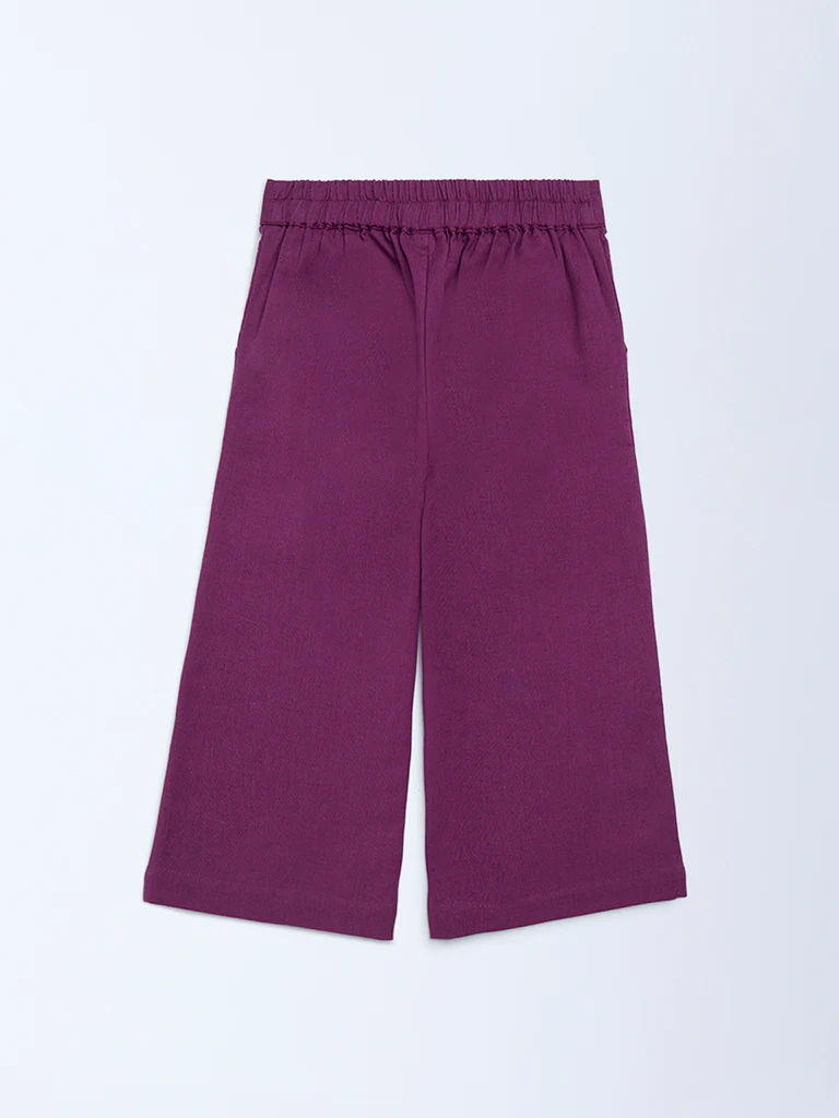 Utsa Kids Girls Purple Solid Cotton-Blend Pants (2-8 yrs) - Image 2