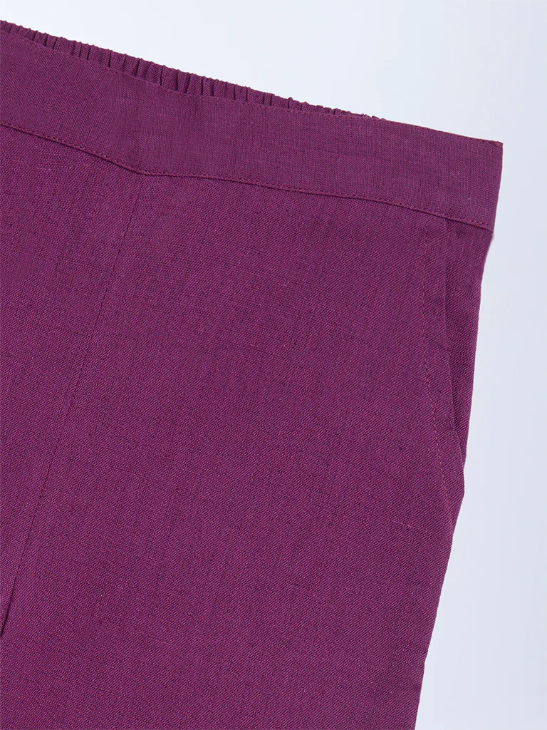 Utsa Kids Girls Purple Solid Cotton-Blend Pants (2-8 yrs) - Image 3