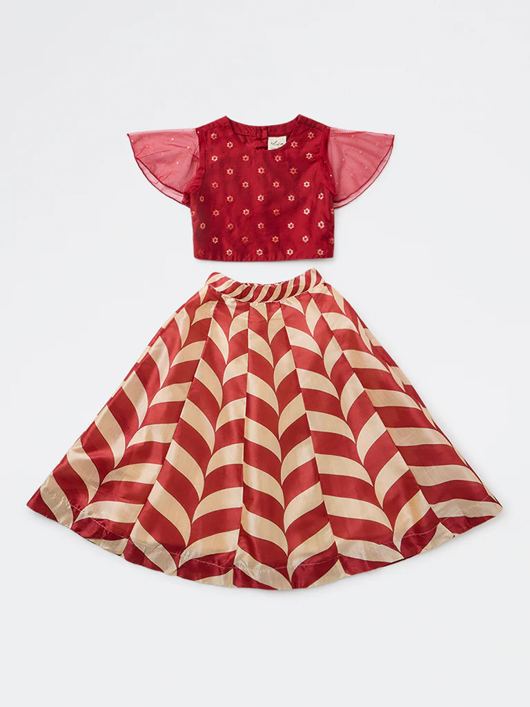 Utsa Kids Girls Red Embroidered Ethnic Set - (2-8 yrs)