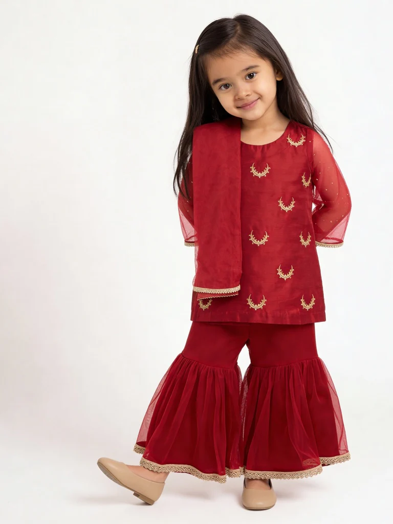Utsa Kids Girls Red Embroidered Shara Ethnic Set - (2-8 yrs)