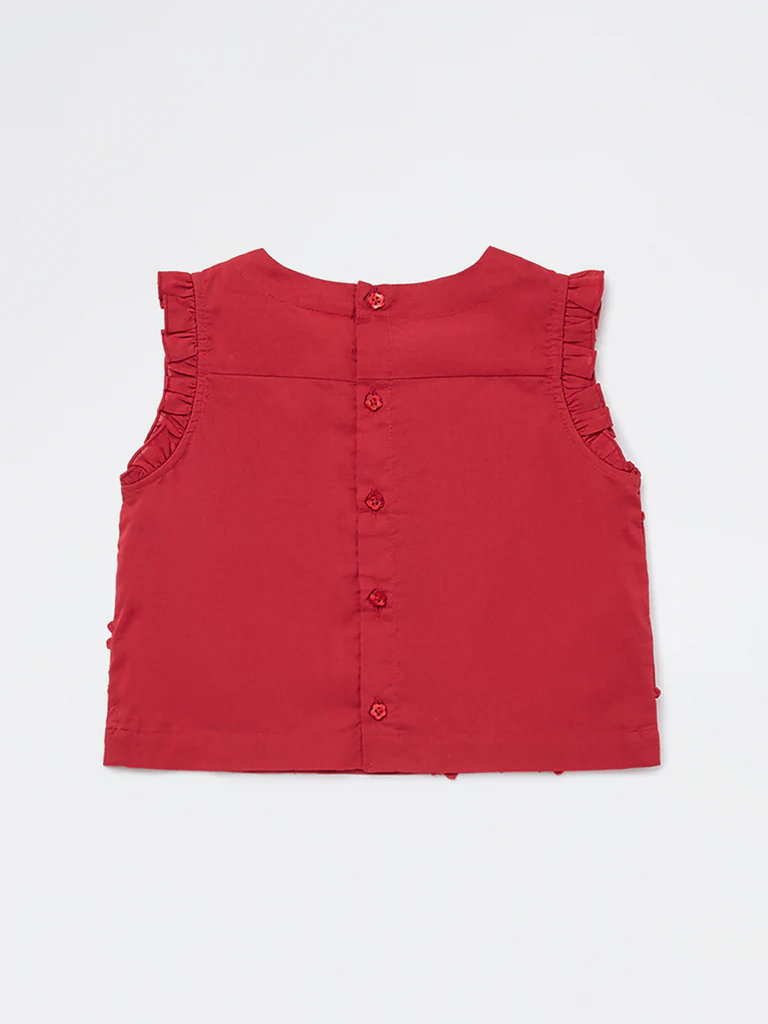 Utsa Kids Girls Red Floral Embroidered Cotton Top - (2-8 yrs) - Image 4