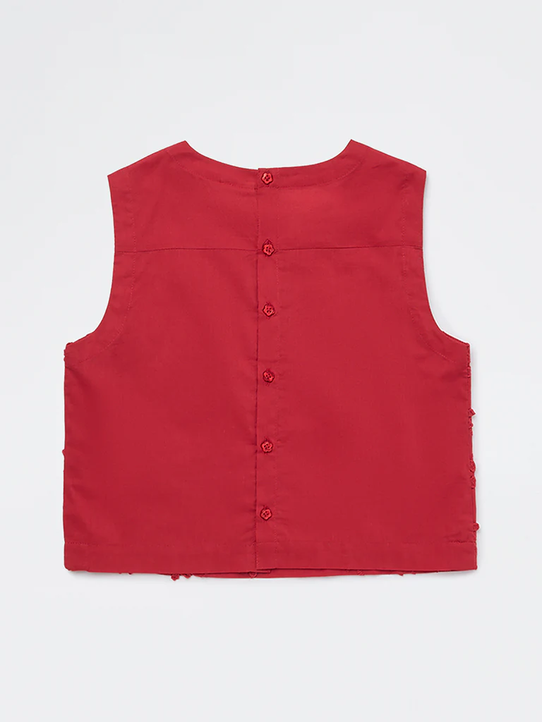 Utsa Kids Girls Red Floral Embroidered Cotton Top - (8-14 yrs) - Image 2