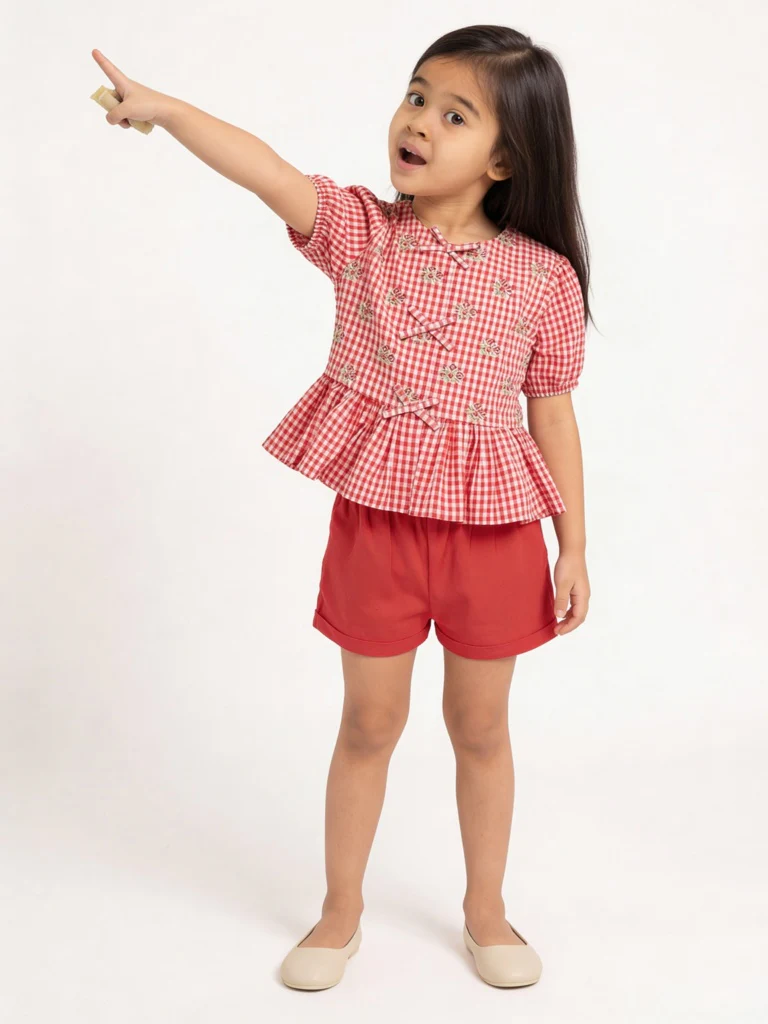 Utsa Kids Girls Red Solid High-Rise Cotton-Blend Shorts - (2-8 yrs)