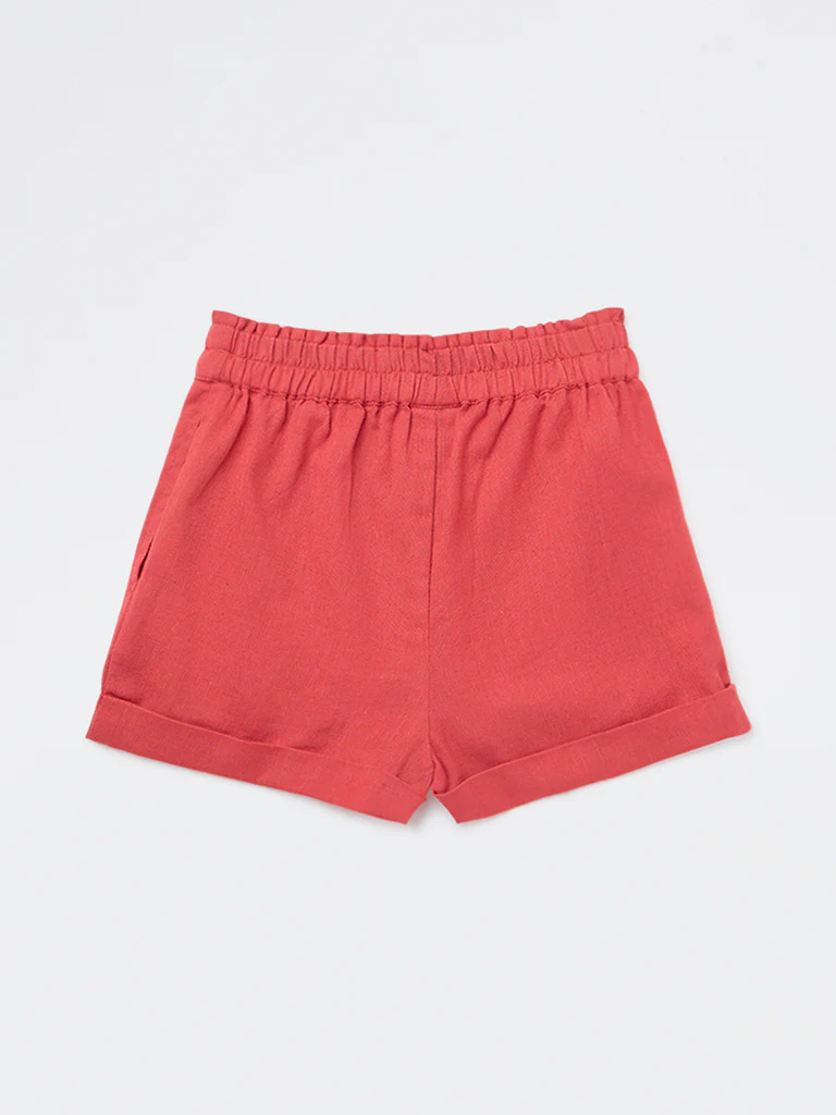 Utsa Kids Girls Red Solid High-Rise Cotton-Blend Shorts - (2-8 yrs) - Image 3
