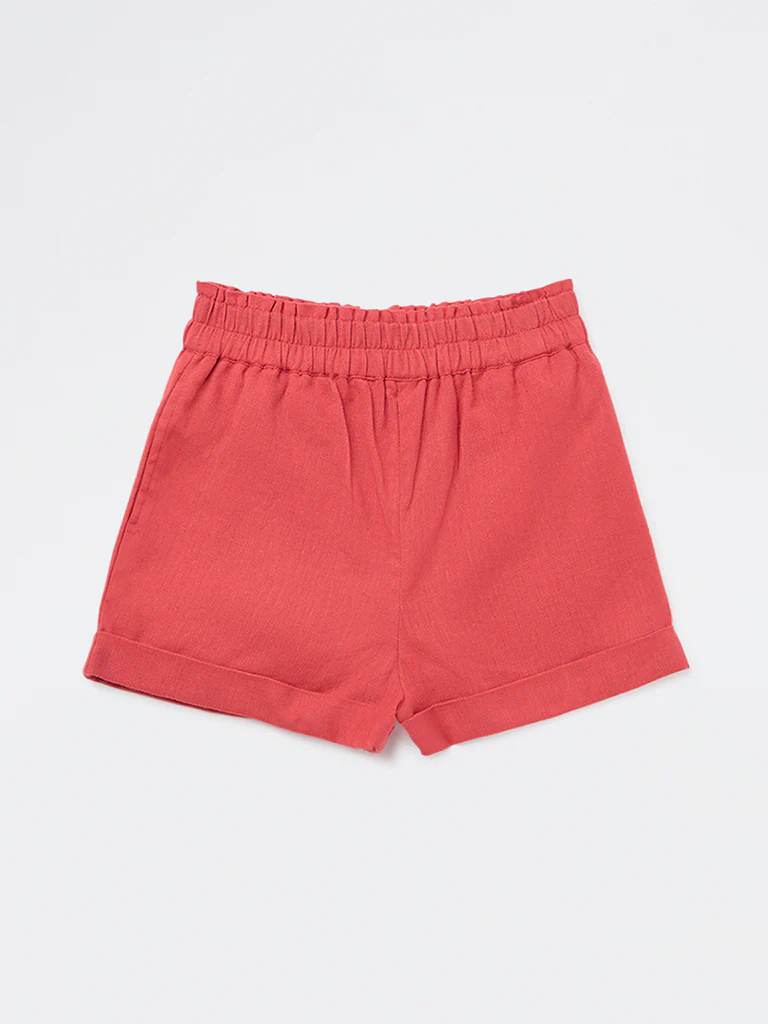 Utsa Kids Girls Red Solid High-Rise Cotton-Blend Shorts - (2-8 yrs) - Image 4