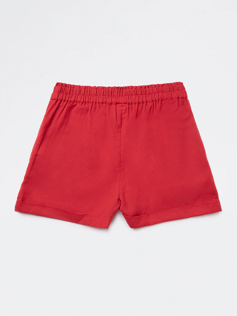 Utsa Kids Girls Red Solid High-Rise Cotton-Blend Shorts - (8-14 yrs) - Image 2