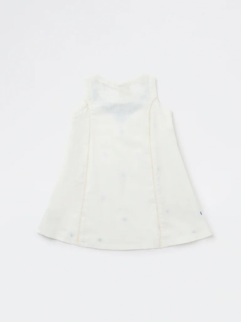 Utsa Kids Girls White Embroidered A-Line Cotton Dress - (2-8 yrs) - Image 4