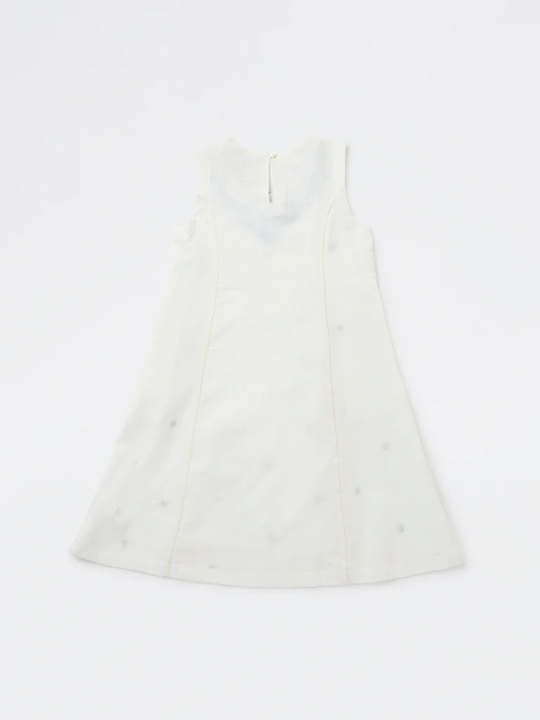 Utsa Kids Girls White Embroidered A-Line Cotton Dress - (8-14 yrs) - Image 4