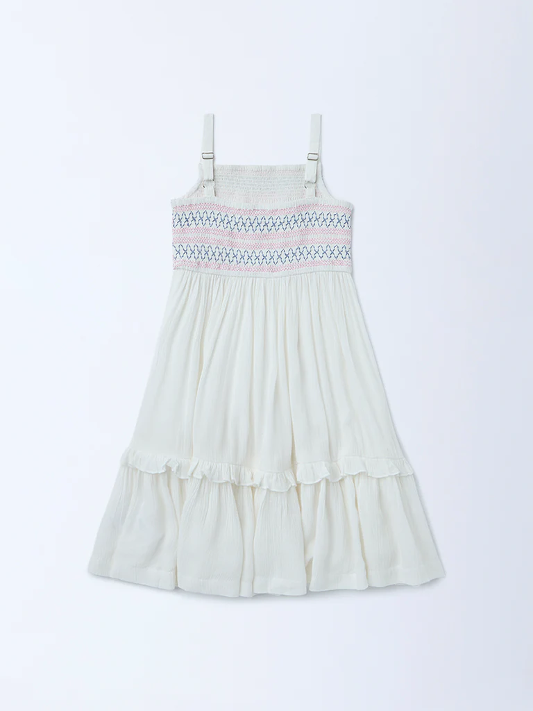 Utsa Kids Girls White Embroidered Fit-and-Flare Dress - (2-8 yrs) - Image 4