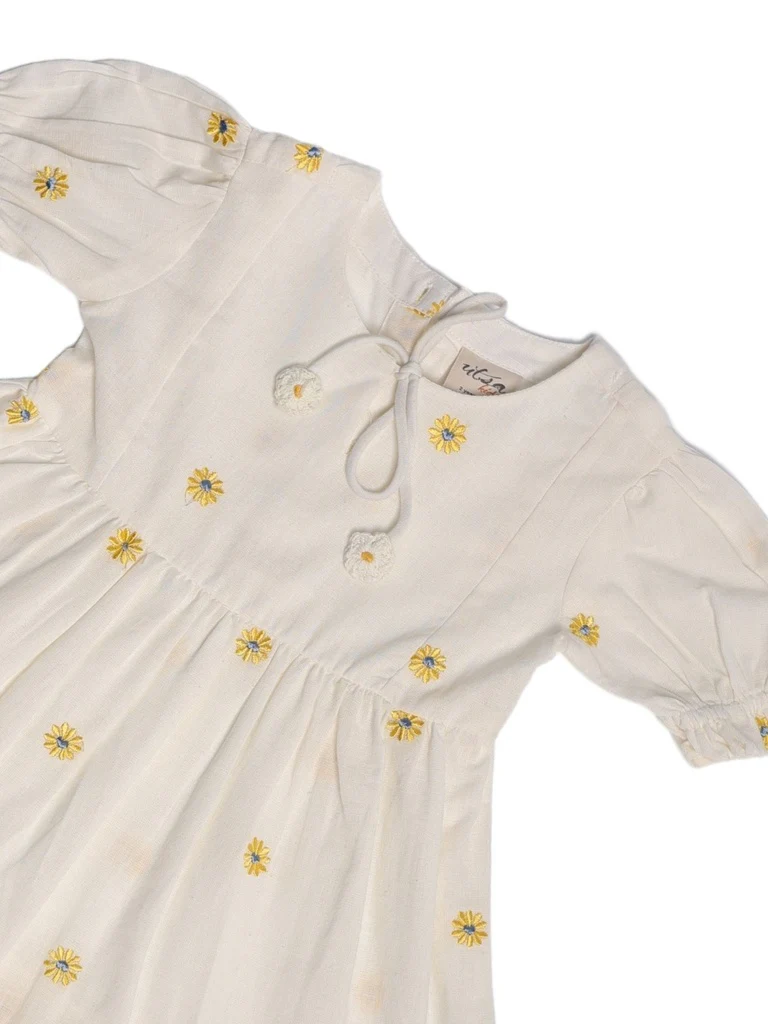 Utsa Kids Girls White Floral Embroidered Cotton-Blend Dress - (2-8 yrs) - Image 5