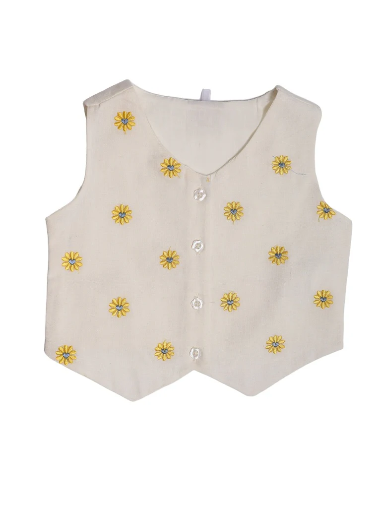 Utsa Kids Girls White Floral Embroidered Cotton-Blend Top - (2-8 yrs) - Image 3