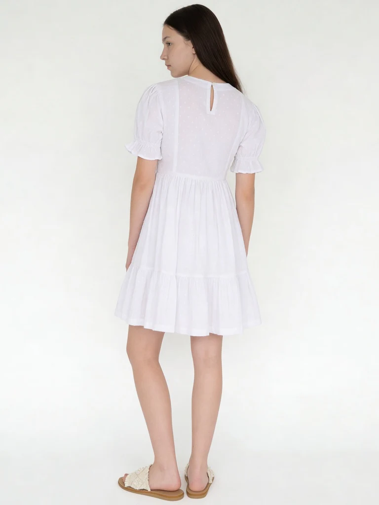 Utsa Kids Girls White Floral Embroidered Tiered Cotton-Blend Dress - (8-14 yrs) - Image 2