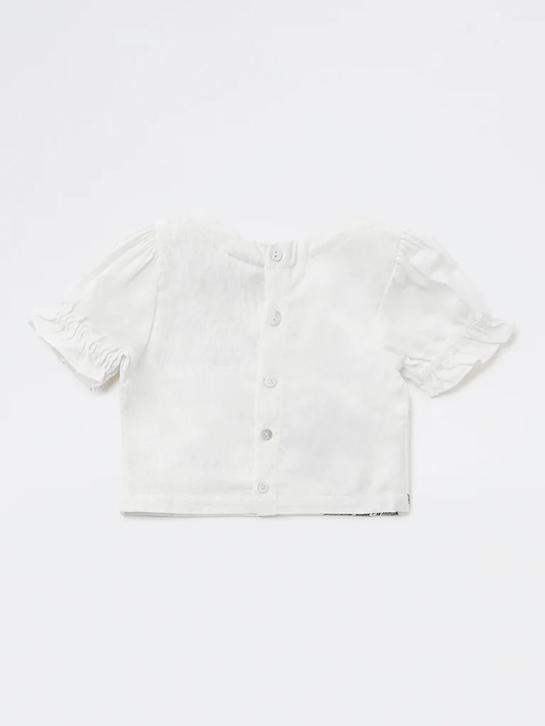 Utsa Kids Girls White Floral Printed Cotton-Blend Top - (8-14 yrs) - Image 4