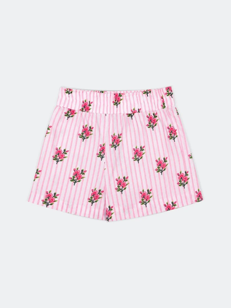 Utsa Kids Girls White Floral Printed Cotton Shorts - (2-8 yrs) - Image 3