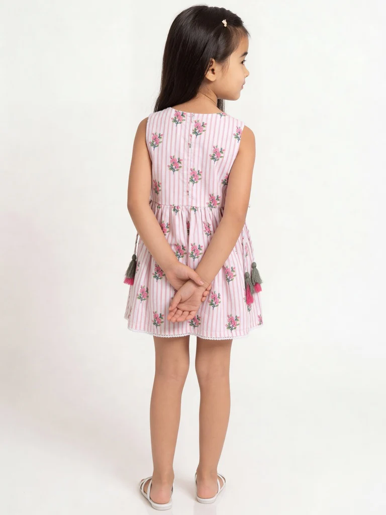 Utsa Kids Girls White Floral Printed Fit and Flare Top - (2-8 yrs) - Image 2