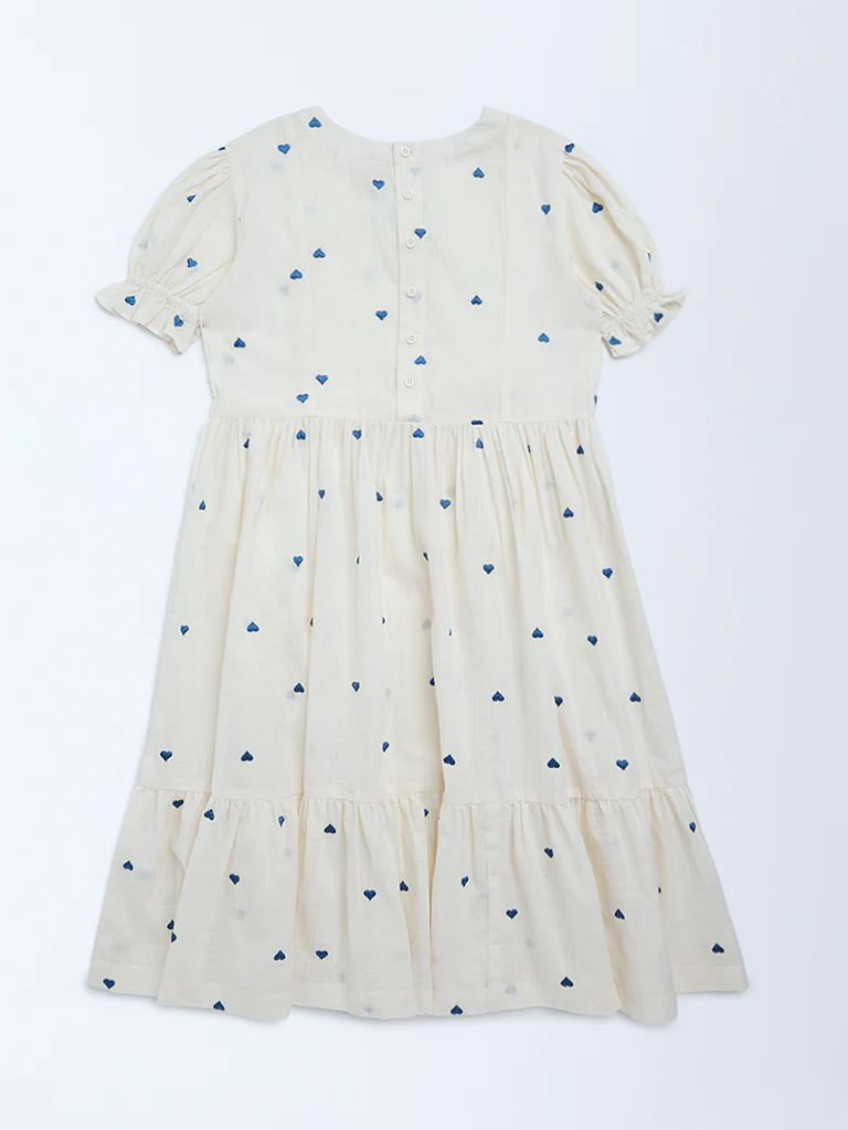 Utsa Kids Girls White Heart Embroidered A-Line Cotton Dress - (8-14 yrs) - Image 2