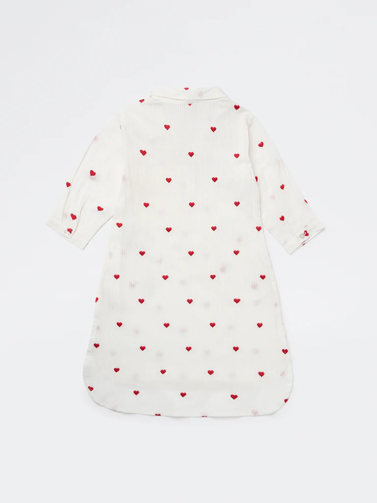 Utsa Kids Girls White Heart Embroidered Cotton Tunic - (2-8 yrs) - Image 4