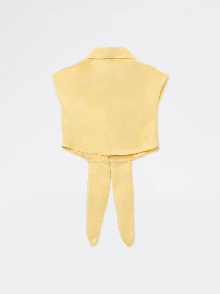 Utsa Kids Girls Yellow Embroidered Cotton-Blend Top - (2-8 yrs) - Image 2