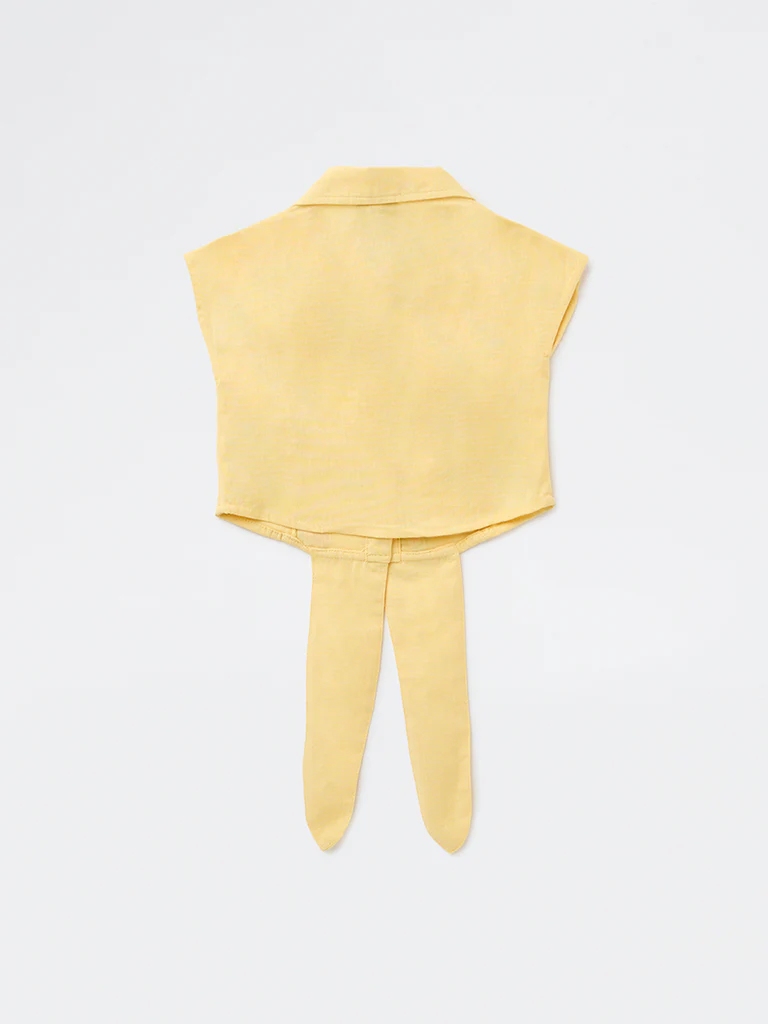 Utsa Kids Girls Yellow Embroidered Cotton-Blend Top - (8-14 yrs) - Image 2