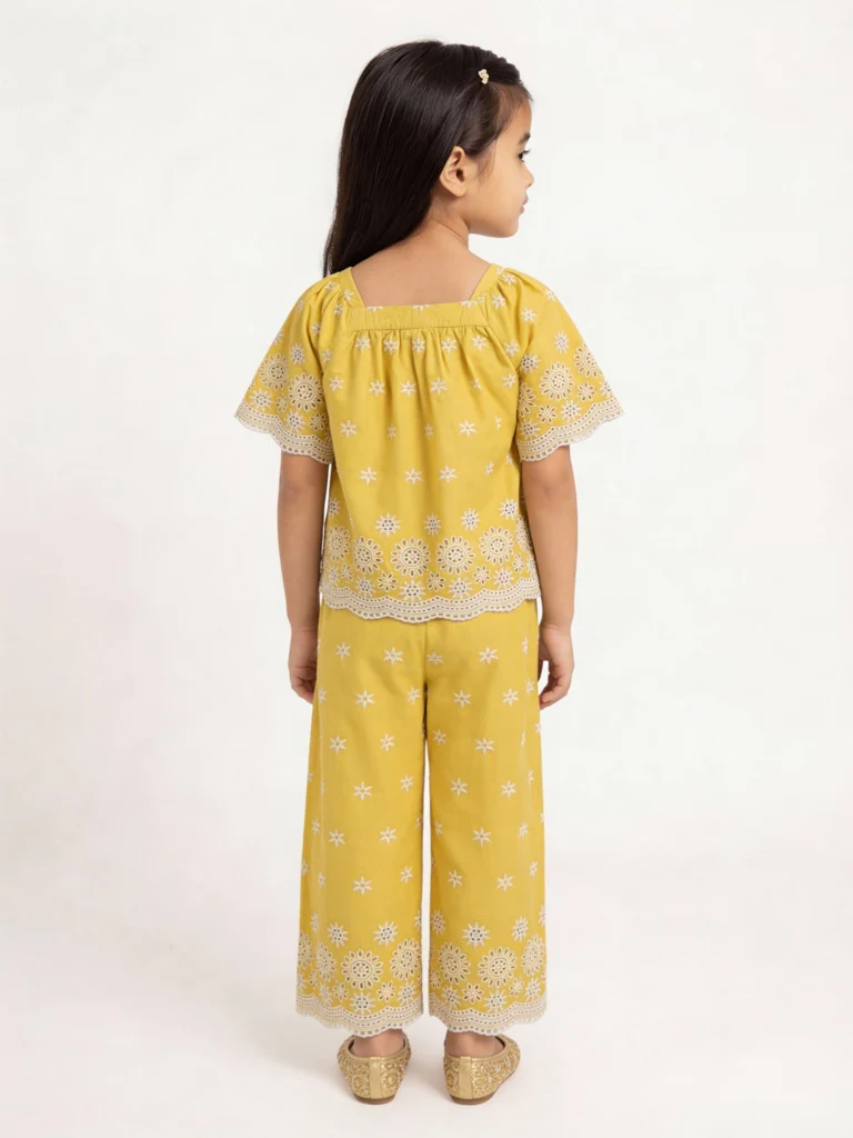 Utsa Kids Girls Yellow Embroidered Cotton Blouse - (2-8 yrs) - Image 2