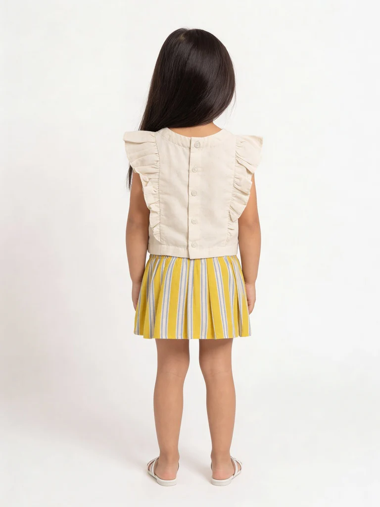 Utsa Kids Girls Yellow Striped Cotton Flared Skirt - (2-8 yrs) - Image 2