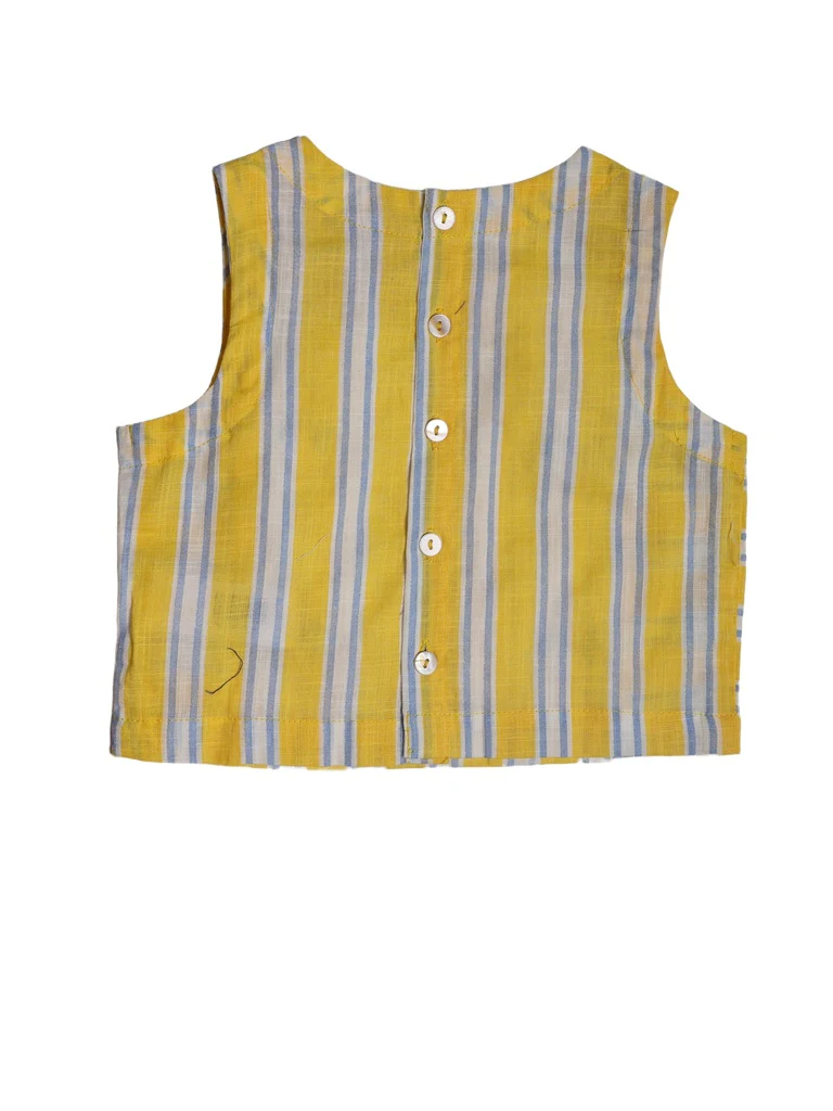 Utsa Kids Girls Yellow Striped Embroidered Cotton Top - (2-8 yrs) - Image 4