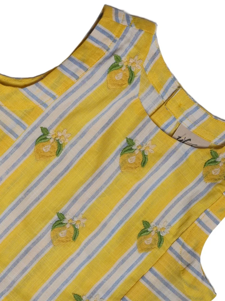Utsa Kids Girls Yellow Striped Embroidered Cotton Top - (2-8 yrs) - Image 5