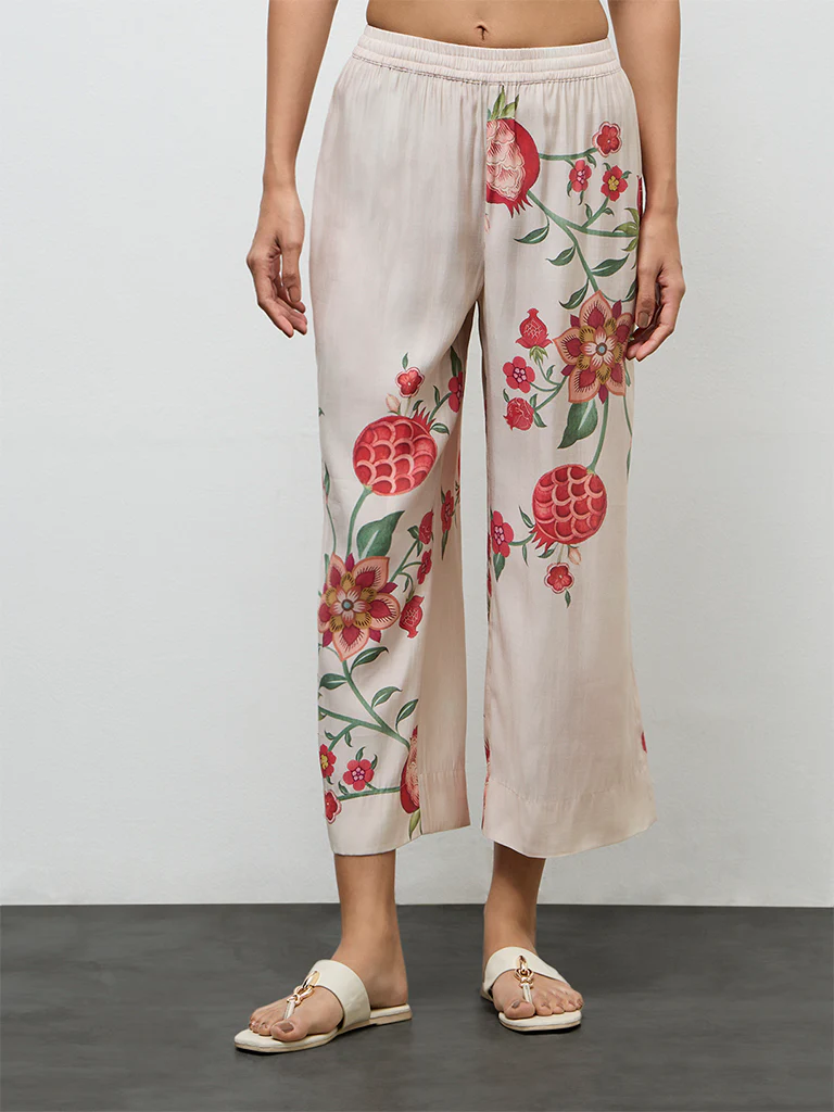 Utsa Light Beige Anar Printed Pants