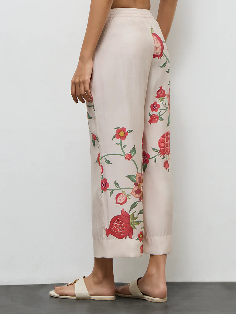 Utsa Light Beige Anar Printed Pants - Image 4