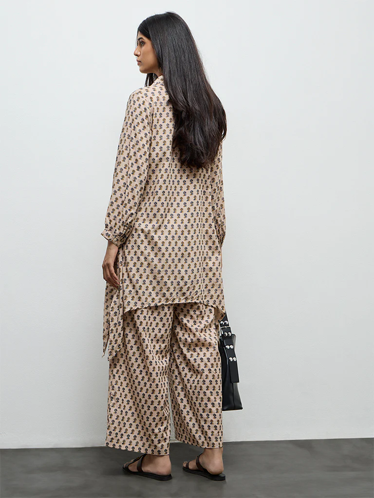Utsa Light Beige Floral Printed Kurta - Image 4