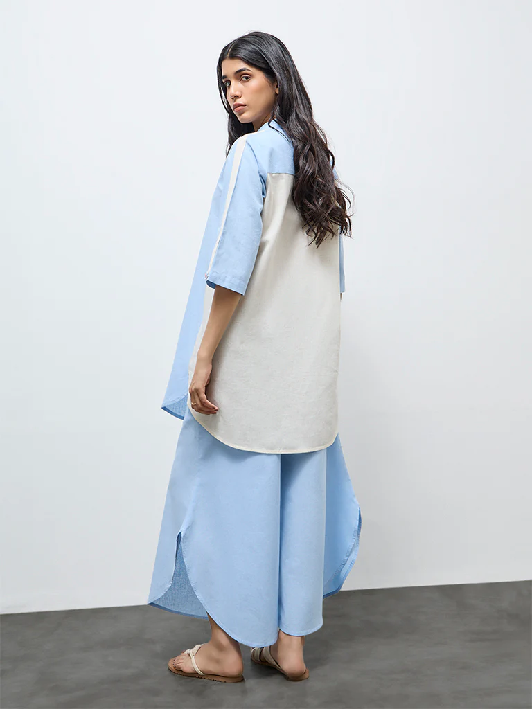 Utsa Light Blue Striped Cotton-Blend A-Line Kurta - Image 4