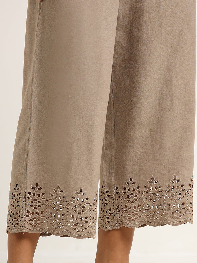 Utsa Light Grey Schiffli Pants - Image 4