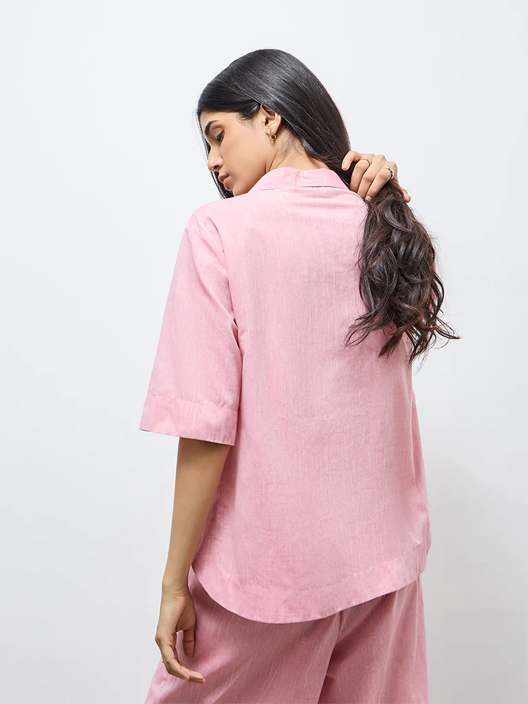 Utsa Light Pink Floral Embroidered Cotton Tunic - Image 4