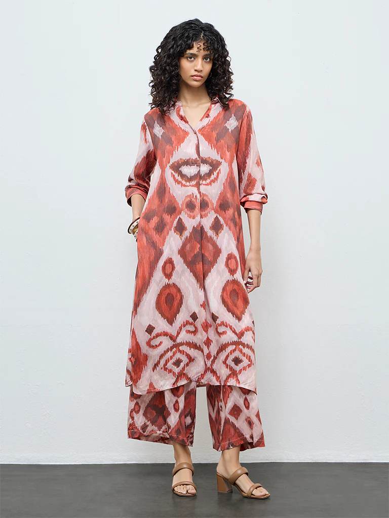 Utsa Light Pink Printed A-Line Kurta