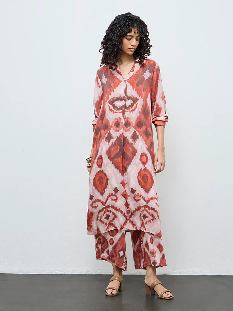 Utsa Light Pink Printed A-Line Kurta - Image 3