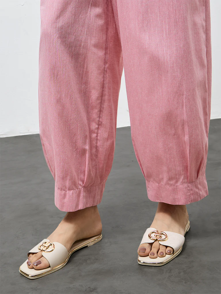 Utsa Light Pink Solid Cotton Harem Pants - Image 3