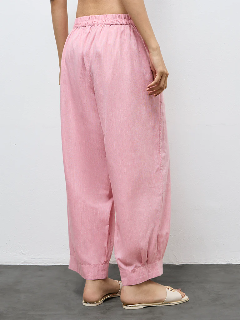Utsa Light Pink Solid Cotton Harem Pants - Image 4