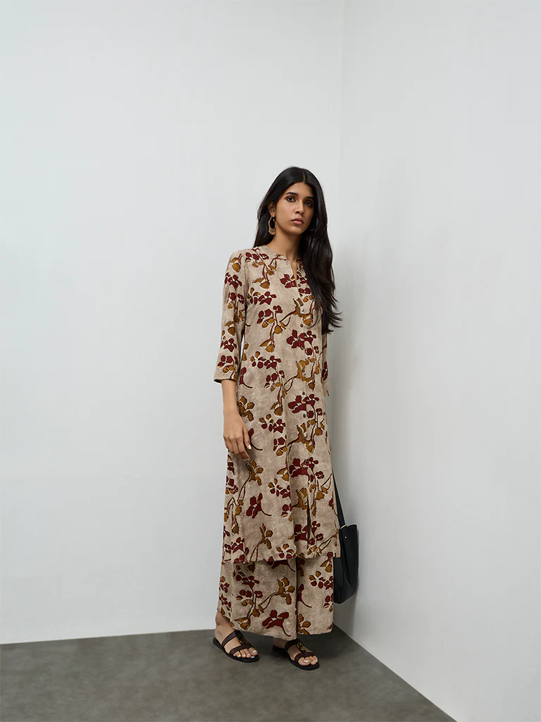 Utsa Light Taupe Floral Printed Palazzos - Image 2