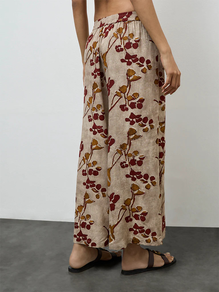 Utsa Light Taupe Floral Printed Palazzos - Image 4