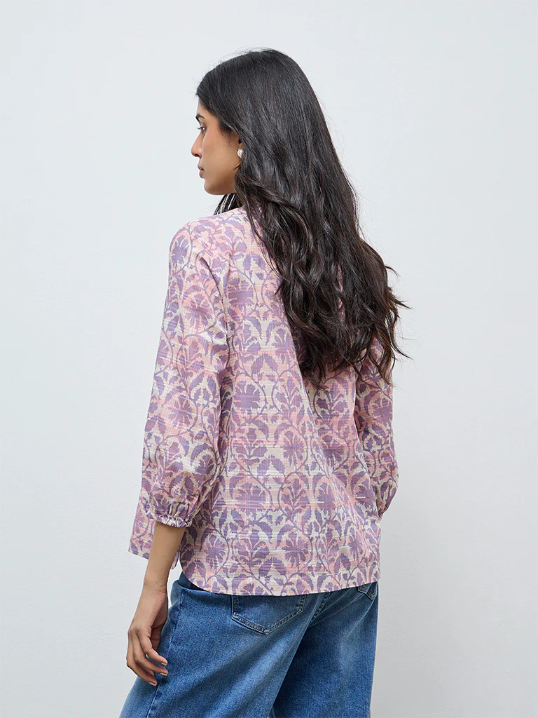 Utsa Lilac Botanical Printed Cotton Tunic - Image 4