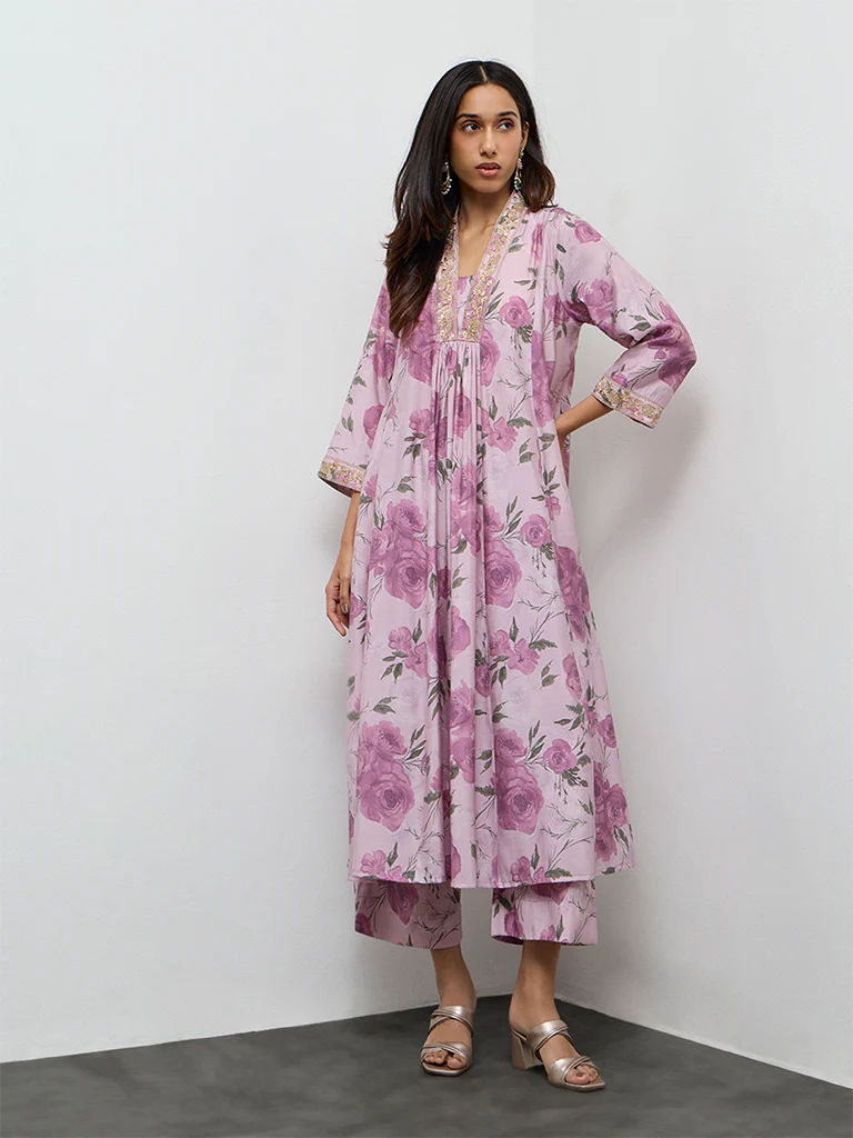 Utsa Lilac Floral Pattern Ethnic Pants - Image 2