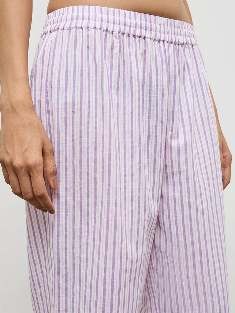 Utsa Lilac Striped Cotton Pants - Image 3