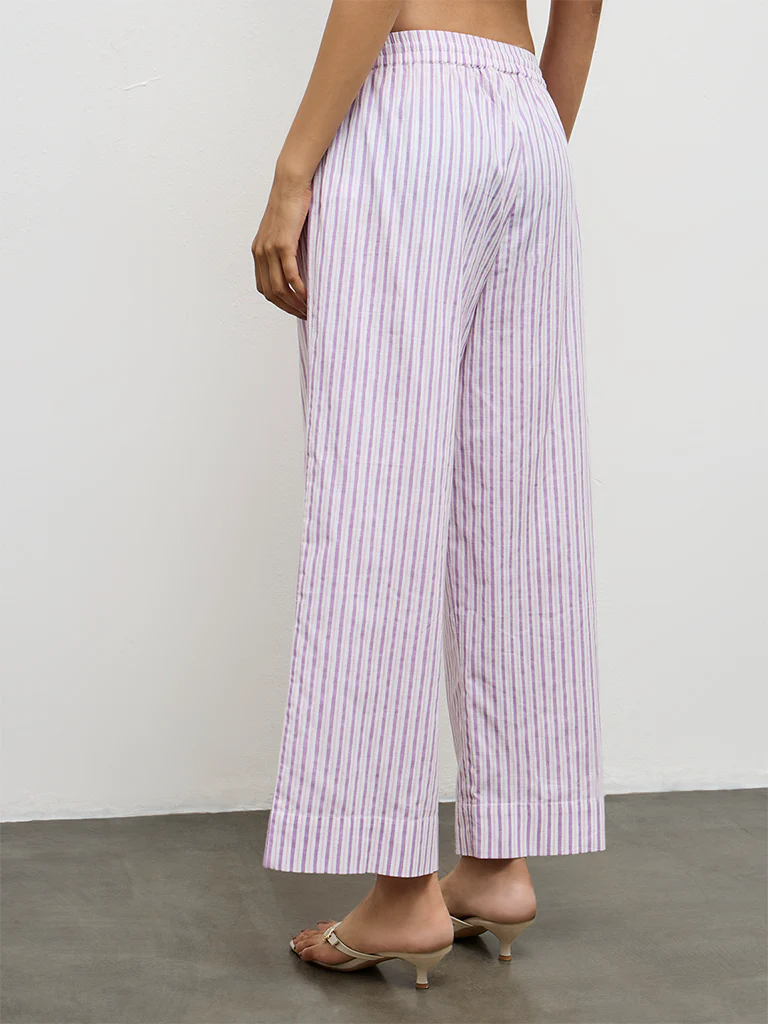 Utsa Lilac Striped Cotton Pants - Image 4