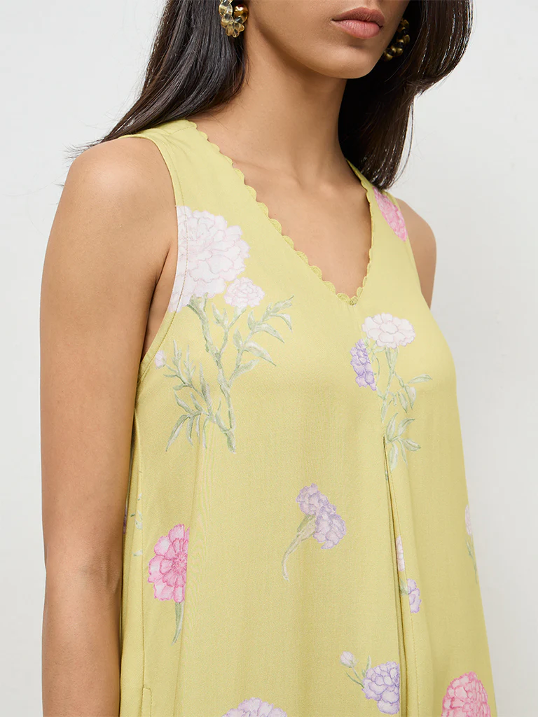 Utsa Lime Floral Design A-Line Kurta - Image 3