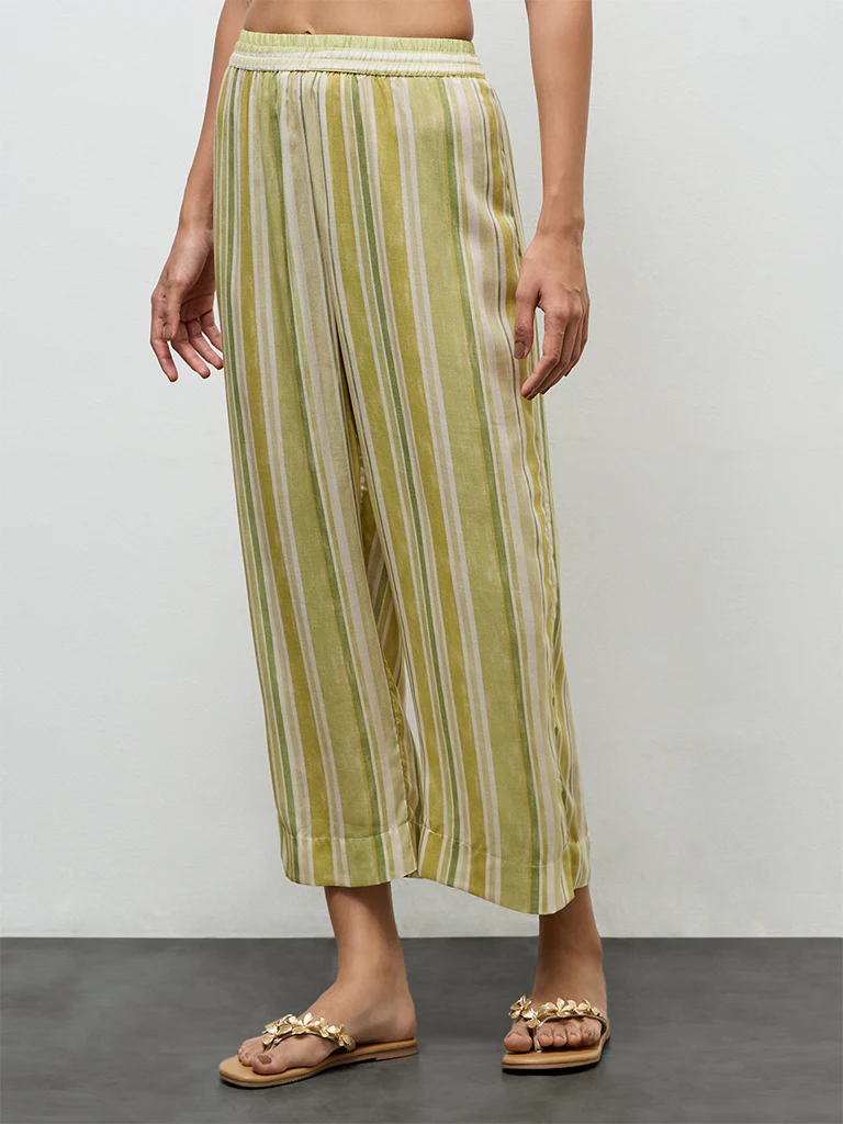 Utsa Lime Striped Pants