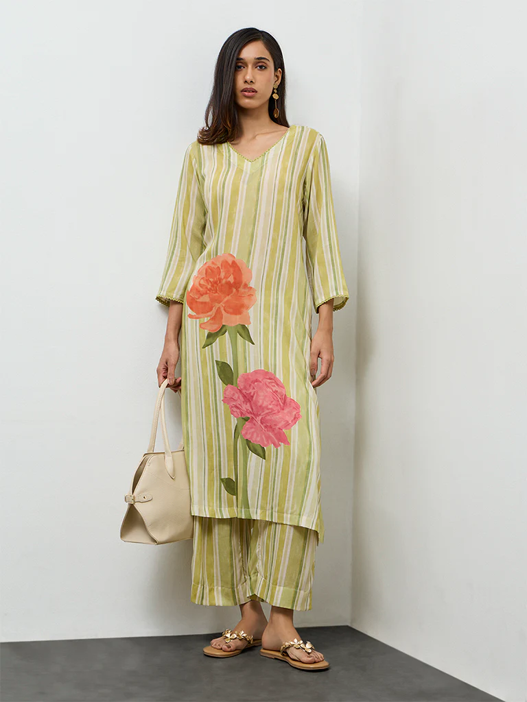 Utsa Lime Striped Pants - Image 2