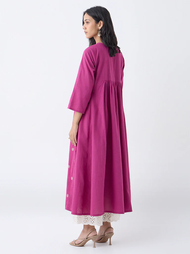 Utsa Magenta Embroidered Anarkali Cotton Kurta - Image 4