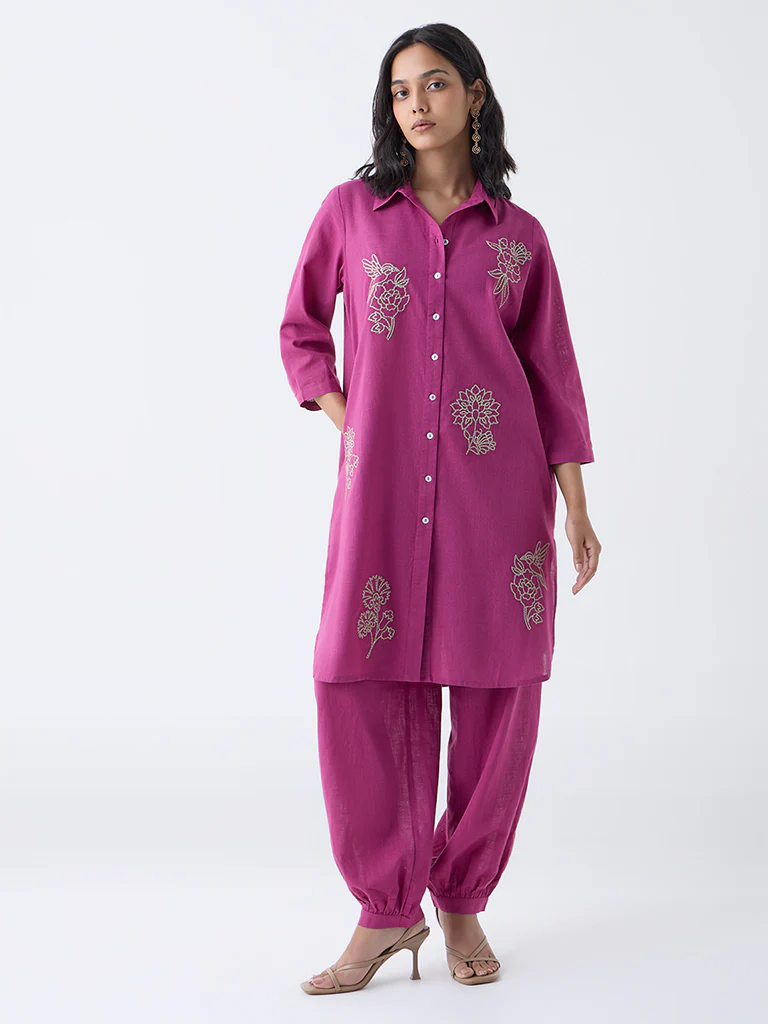 Utsa Magenta Harem-Style Cotton Pants - Image 2