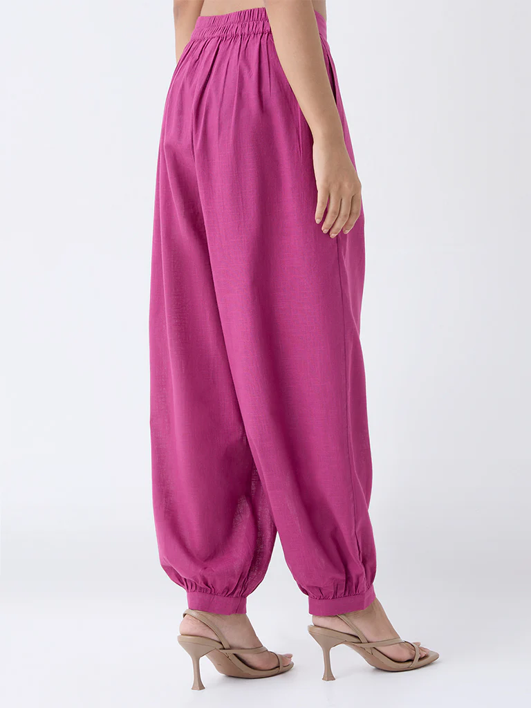 Utsa Magenta Harem-Style Cotton Pants - Image 4